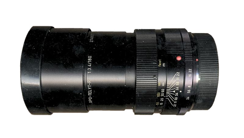 Leica APO-Telyt-R 180mm f/3.4 lens, one of the first photographic lenses with extra-low dispersion glass